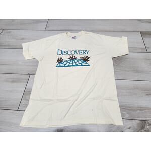 Mens Vtg 90s Florida Lottery Discovery Cream T Shirt Single Stitch size Large